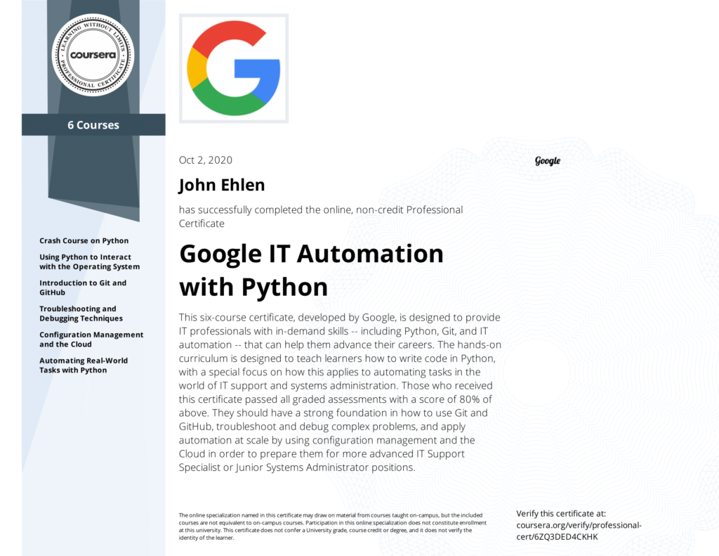 Google-IT-Automation-with-Python-Professional-Certificate
